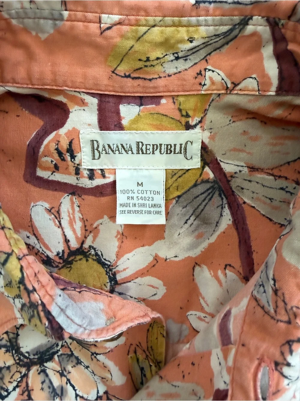 Vintage 90s Banana Republic Men's Orange Floral Camp Shirt